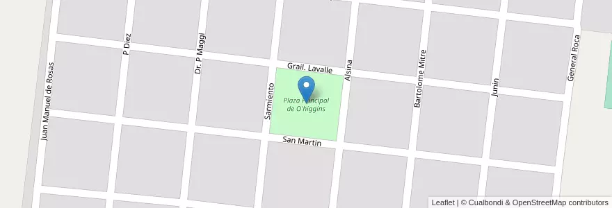 Mapa de ubicacion de Plaza Principal de O'higgins en Arjantin, Buenos Aires, Partido De Chacabuco.