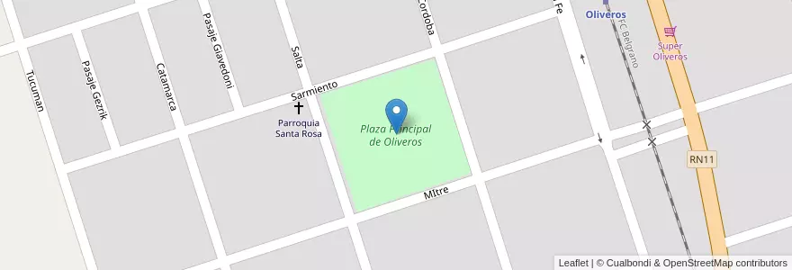 Mapa de ubicacion de Plaza Principal de Oliveros en Arjantin, Santa Fe, Departamento Iriondo, Municipio De Oliveros, Oliveros.