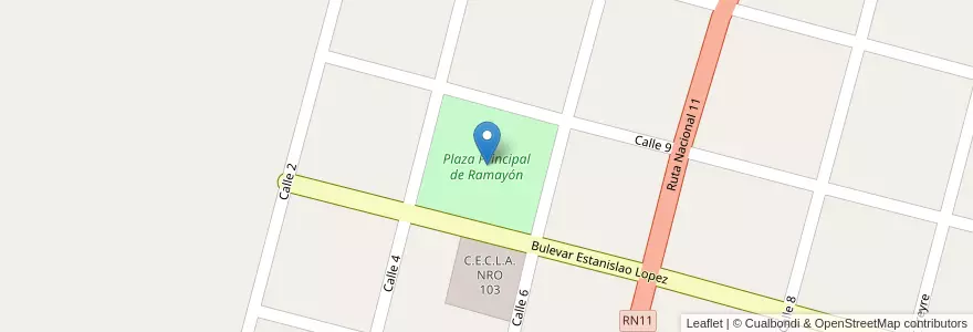 Mapa de ubicacion de Plaza Principal de Ramayón en Argentina, Santa Fe, Departamento San Justo, Municipio De Ramayón.