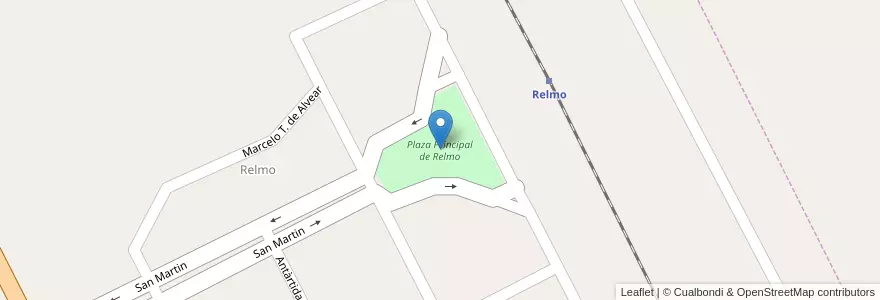 Mapa de ubicacion de Plaza Principal de Relmo en 阿根廷, La Pampa, Departamento Quemú Quemú, Comisión De Fomento De Relmo, Relmo.