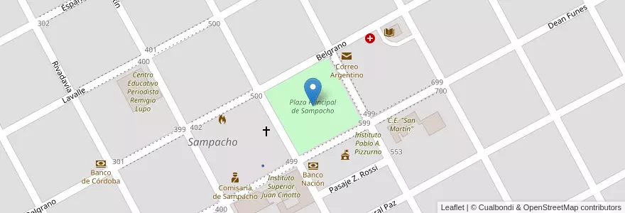 Mapa de ubicacion de Plaza Principal de Sampacho en Argentina, Córdoba, Departamento Río Cuarto, Pedanía Achiras, Municipio De Sampacho, Sampacho.