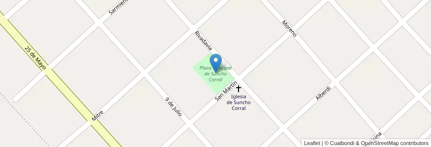 Mapa de ubicacion de Plaza Principal de Suncho Corral en アルゼンチン, サンティアゴ・デル・エステロ州, Departamento Juan Felipe Ibarra.