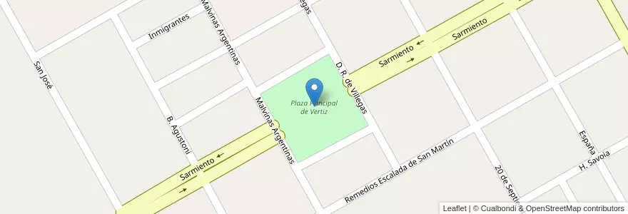 Mapa de ubicacion de Plaza Principal de Vertiz en アルゼンチン, ラ・パンパ州, Departamento Chapaleufú, Municipio De Vértiz.