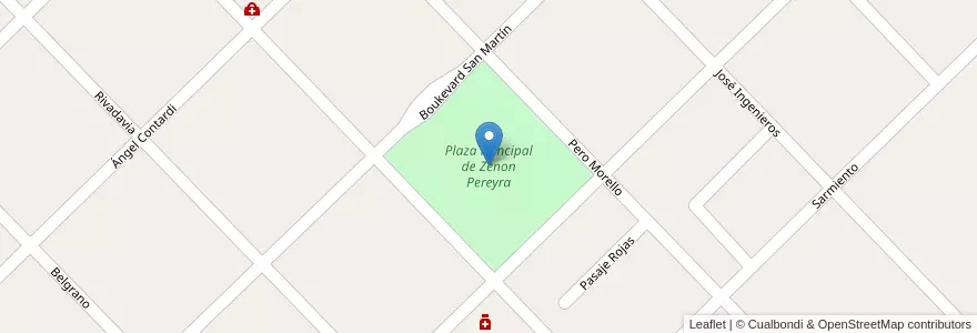 Mapa de ubicacion de Plaza Principal de Zenon Pereyra en 아르헨티나, Santa Fe, Departamento Castellanos, Municipio De Zenón Pereyra.