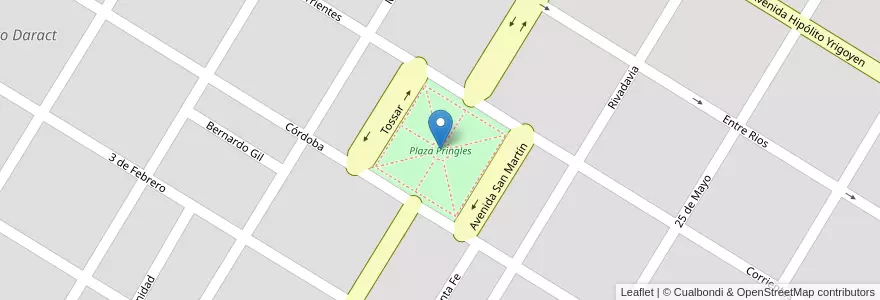 Mapa de ubicacion de Plaza Pringles en アルゼンチン, サンルイス州, General Pedernera, Municipio De Justo Daract, Justo Daract.