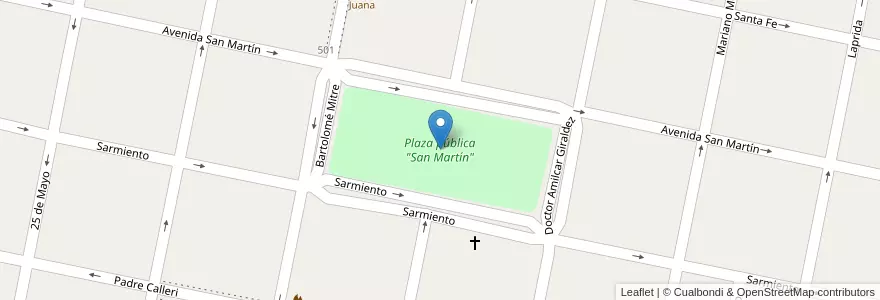 Mapa de ubicacion de Plaza pública "San Martín" en الأرجنتين, سانتا في, Departamento Castellanos, Municipio De María Juana.