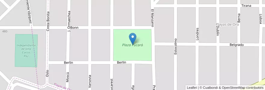 Mapa de ubicacion de Plaza Pucará en Arjantin, Córdoba, Departamento Punilla, Pedanía San Roque, Municipio De Villa Carlos Paz, Villa Carlos Paz.
