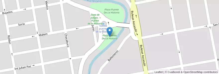 Mapa de ubicacion de Plaza Puente De La Historia en Argentina, Córdoba, Departamento Unión, Pedanía Bell Ville, Municipio De Bell Ville, Bell Ville.