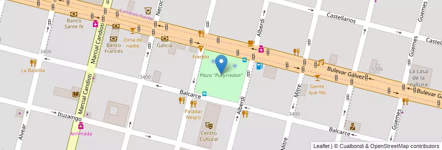 Mapa de ubicacion de Plaza "Pueyrredon" en Argentinien, Santa Fe, Departamento La Capital, Santa Fe Capital, Santa Fe.