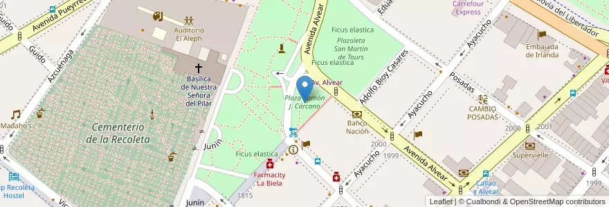 Mapa de ubicacion de Plaza Ramón J. Cárcano, Recoleta en Аргентина, Буэнос-Айрес, Comuna 2, Буэнос-Айрес.