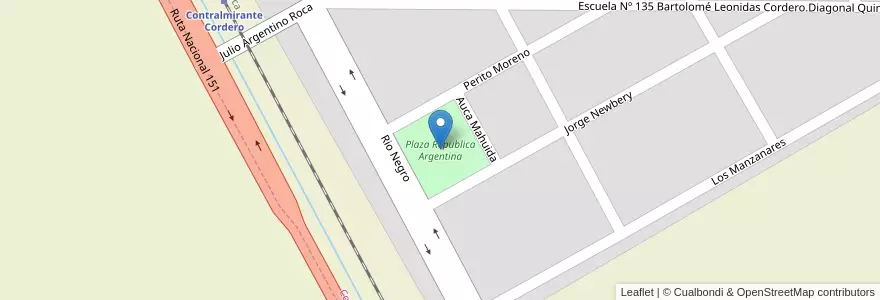 Mapa de ubicacion de Plaza Republica Argentina en アルゼンチン, チリ, リオネグロ州, Municipio De Contralmirante Cordero - Barda Del Medio, Departamento General Roca, Contralmirante Cordero.