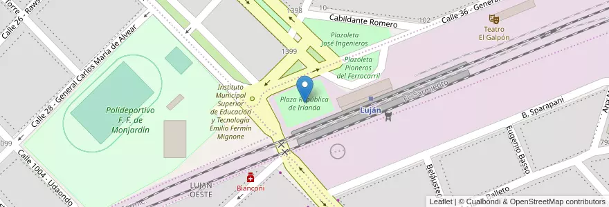 Mapa de ubicacion de Plaza República de Irlanda en Arjantin, Buenos Aires, Partido De Luján.