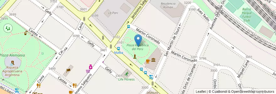 Mapa de ubicacion de Plaza República del Perú, Palermo en Argentinien, Ciudad Autónoma De Buenos Aires, Buenos Aires, Comuna 14.