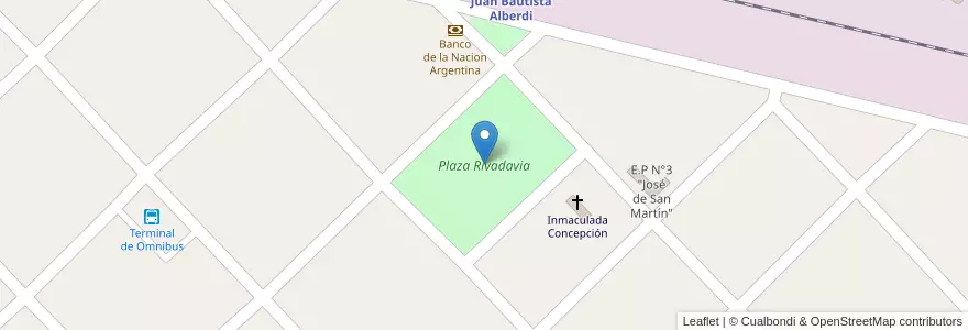 Mapa de ubicacion de Plaza Rivadavia en Argentine, Province De Buenos Aires, Partido De Leandro N. Alem.