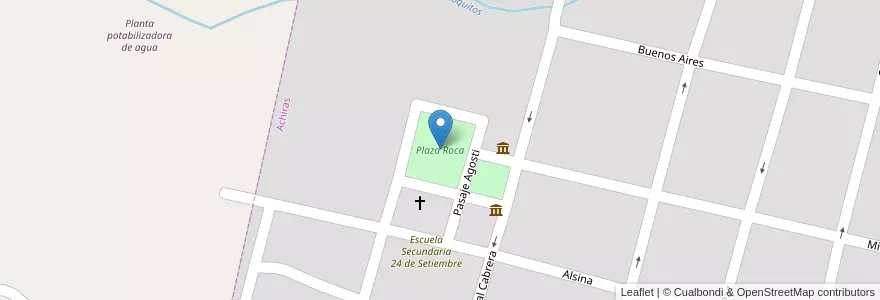 Mapa de ubicacion de Plaza Roca en Arjantin, Córdoba, Departamento Río Cuarto, Pedanía Achiras, Achiras.