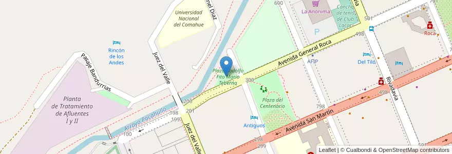 Mapa de ubicacion de Plaza Rodolfo Fito Mario Teberna en アルゼンチン, チリ, ネウケン州, Departamento Lácar.
