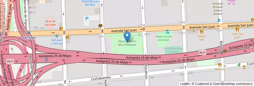 Mapa de ubicacion de Plaza Rosario Vera Peñaloza, Constitucion en 아르헨티나, Ciudad Autónoma De Buenos Aires, Comuna 1, 부에노스아이레스.