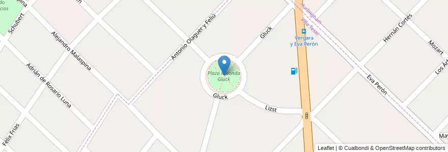 Mapa de ubicacion de Plaza Rotonda Gluck en Argentinië, Buenos Aires, Partido De Hurlingham, Villa Tesei.
