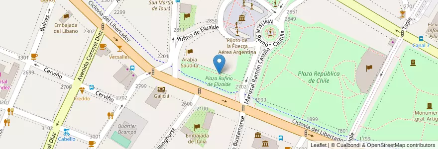 Mapa de ubicacion de Plaza Rufino de Elizalde, Palermo en 아르헨티나, Ciudad Autónoma De Buenos Aires, Comuna 2, 부에노스아이레스.