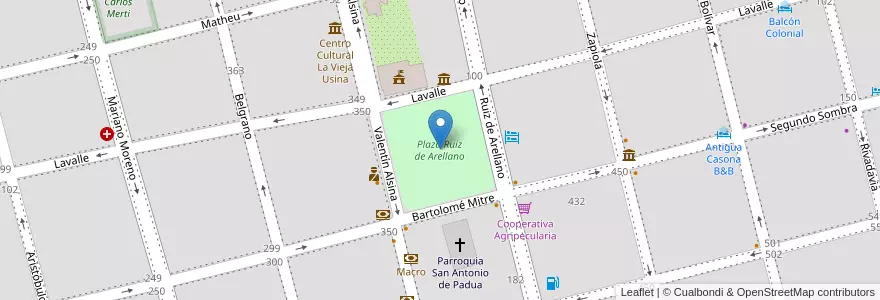 Mapa de ubicacion de Plaza Ruiz de Arellano en アルゼンチン, ブエノスアイレス州, Partido De San Antonio De Areco, San Antonio De Areco.