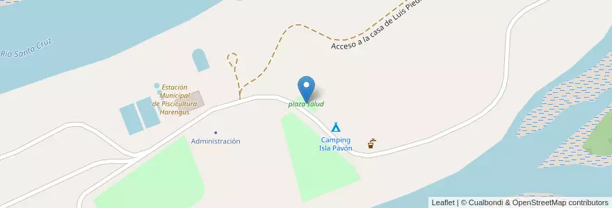 Mapa de ubicacion de plaza salud en Arjantin, Şili, Santa Cruz, Corpen Aike, Comandante Luis Piedrabuena.