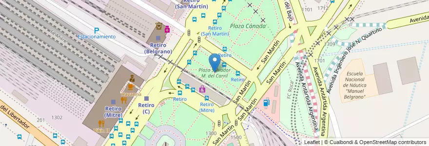 Mapa de ubicacion de Plaza Salvador M. del Carril, Retiro en Arjantin, Ciudad Autónoma De Buenos Aires, Comuna 1, Buenos Aires.