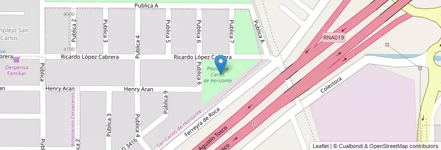 Mapa de ubicacion de Plaza San Carlos de Horizonte en Argentinië, Córdoba, Departamento Capital, Pedanía Capital, Córdoba, Municipio De Córdoba.