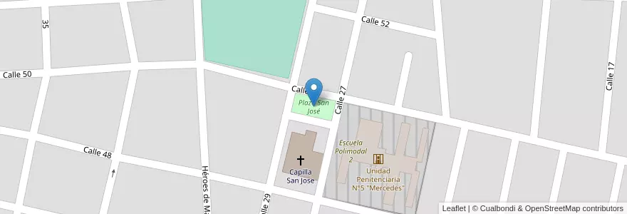 Mapa de ubicacion de Plaza San José en アルゼンチン, ブエノスアイレス州, Partido De Mercedes, Mercedes.