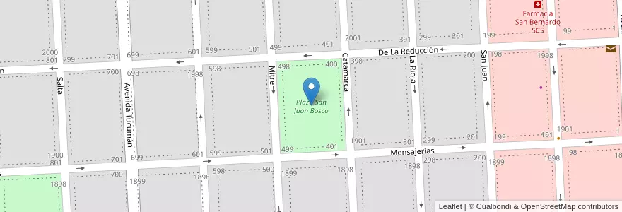 Mapa de ubicacion de Plaza San Juan Bosco en 아르헨티나, 부에노스아이레스주, Partido De La Costa, San Bernardo Del Tuyú.