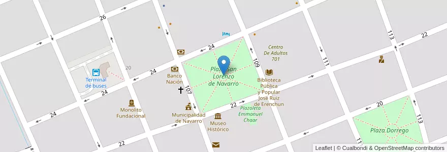 Mapa de ubicacion de Plaza San Lorenzo de Navarro en Arjantin, Buenos Aires, Partido De Navarro, Navarro.