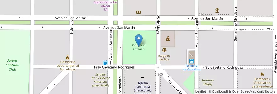 Mapa de ubicacion de Plaza San Lorenzo en 아르헨티나, La Pampa, Departamento Chapaleufú, Municipio De Intendente Alvear, Intendente Alvear.