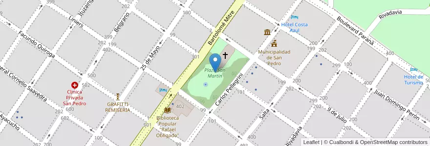 Mapa de ubicacion de Plaza San Martín en アルゼンチン, ブエノスアイレス州, Partido De San Pedro, San Pedro.