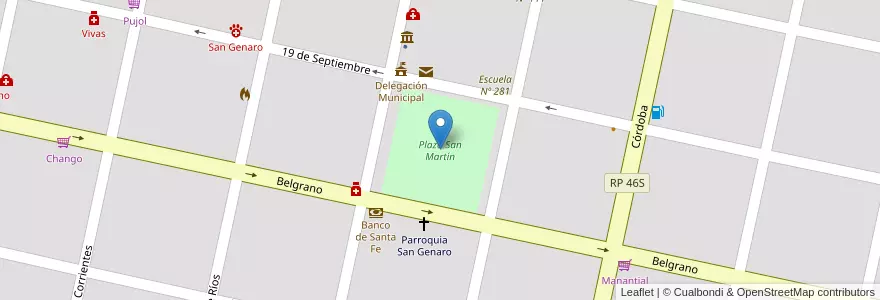 Mapa de ubicacion de Plaza San Martín en Аргентина, Санта-Фе, Departamento San Jerónimo, Municipio De San Genaro, San Genaro.