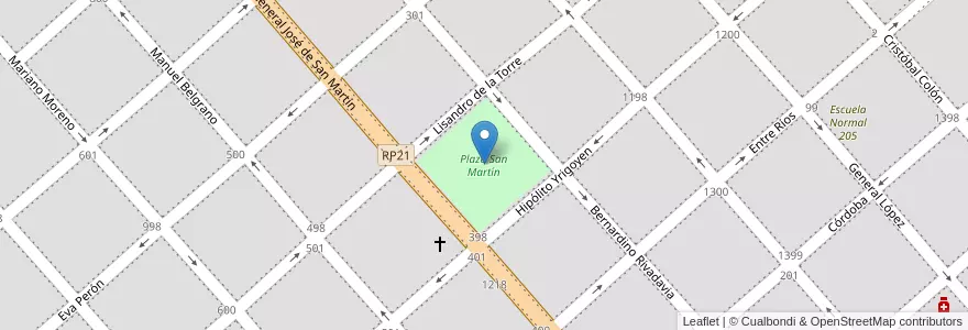 Mapa de ubicacion de Plaza San Martín en アルゼンチン, サンタフェ州, Departamento Constitución, Municipio De Villa Constitución.