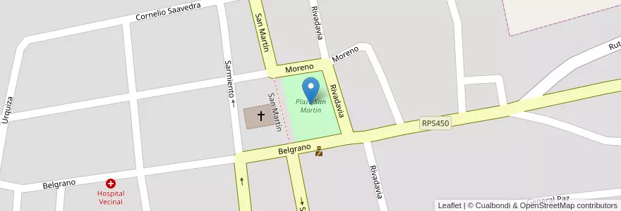 Mapa de ubicacion de Plaza San Martín en Argentinien, Provinz Córdoba, Departamento Sobremonte, Municipio De San Francisco Del Chañar, Pedanía San Francisco, San Francisco Del Chañar.