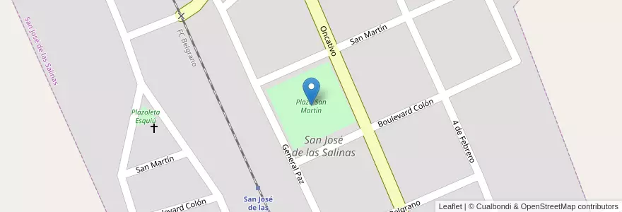 Mapa de ubicacion de Plaza San Martín en 아르헨티나, Córdoba, Departamento Tulumba, Pedanía San Pedro, Comuna De San José De Las Salinas, San José De Las Salinas.