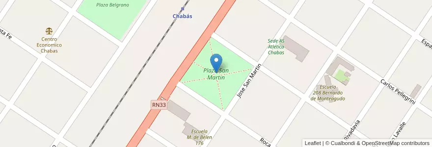 Mapa de ubicacion de Plaza San Martin en 아르헨티나, Santa Fe, Departamento Caseros, Municipio De Chabás.