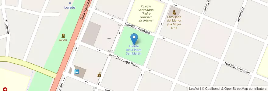 Mapa de ubicacion de Plaza San Martín en アルゼンチン, サンティアゴ・デル・エステロ州, Departamento Loreto, Loreto.