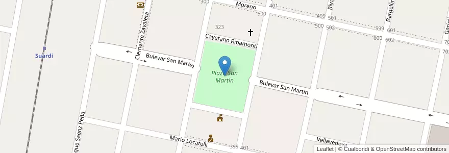 Mapa de ubicacion de Plaza San Martín en Argentina, Santa Fe, Departamento San Cristóbal, Municipio De Suardi.