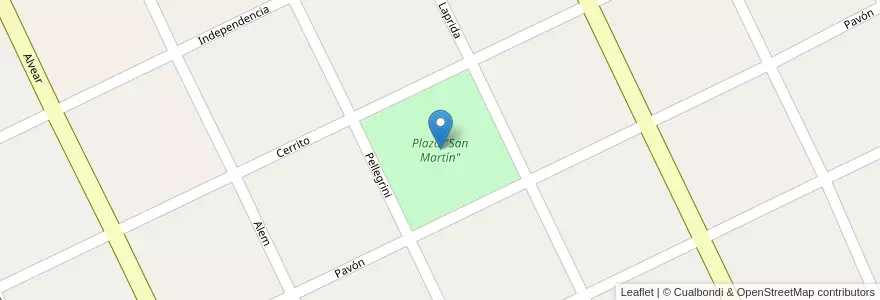 Mapa de ubicacion de Plaza "San Martín" en アルゼンチン, サンタフェ州, Departamento Constitución, Municipio De Alcorta.