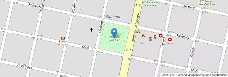 Mapa de ubicacion de Plaza San Martín en الأرجنتين, سانتا في, Departamento San Martín, Municipio De Piamonte, Piamonte.