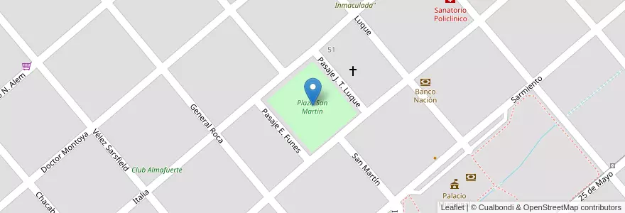 Mapa de ubicacion de Plaza San Martin en Аргентина, Кордова, Departamento San Justo, Pedanía Sacanta, Municipio De Las Varillas, Las Varillas.