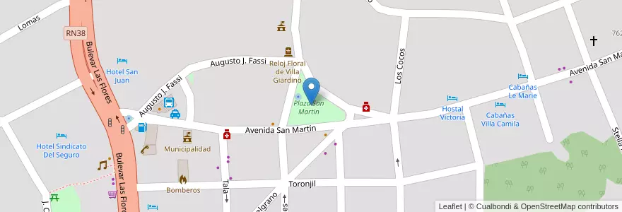Mapa de ubicacion de Plaza San Martín en Argentinië, Córdoba, Departamento Punilla, Pedanía San Antonio, Municipio De Villa Giardino, Villa Giardino.