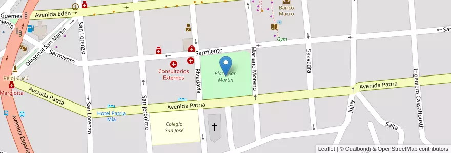 Mapa de ubicacion de Plaza San Martín en Argentinië, Córdoba, Departamento Punilla, Pedanía San Antonio, Municipio De La Falda.