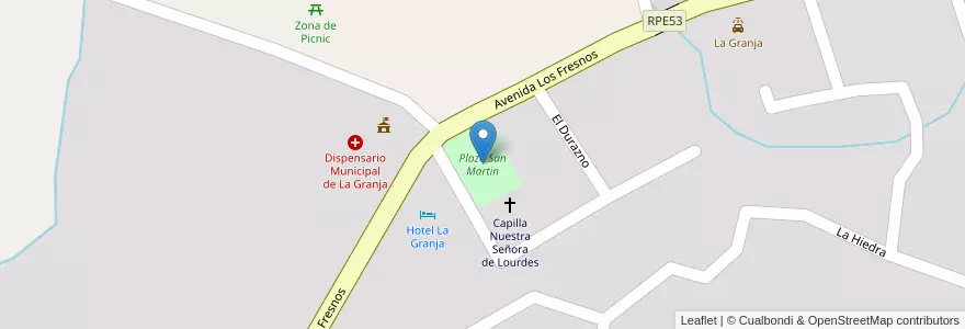 Mapa de ubicacion de Plaza San Martin en Argentina, Córdoba, Departamento Colón, Pedanía San Vicente, Municipio De La Granja.