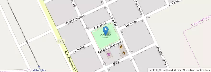 Mapa de ubicacion de Plaza San Martín en アルゼンチン, コルドバ州, Departamento Río Segundo, Pedanía Matorrales, Comuna De Matorrales, Matorrales.