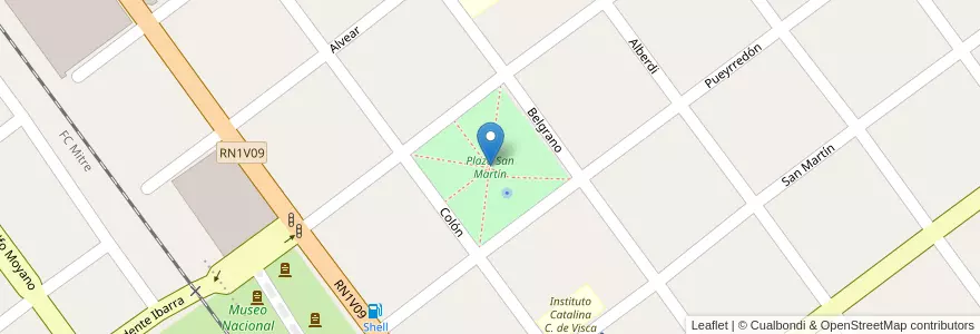 Mapa de ubicacion de Plaza San Martín en アルゼンチン, コルドバ州, Departamento Tercero Arriba, Pedanía Zorros, Municipio De Oliva, Oliva.