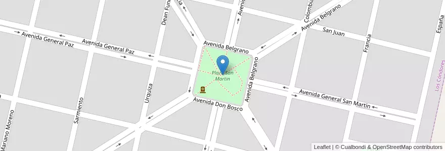 Mapa de ubicacion de Plaza San Martin en Аргентина, Кордова, Municipio De Los Cóndores, Departamento Tercero Arriba, Pedanía Salto, Los Cóndores.