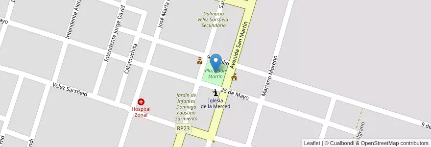 Mapa de ubicacion de Plaza San Martín en الأرجنتين, Córdoba, Departamento Calamuchita, Pedanía Cañada De Álvarez, Municipio De La Cruz, La Cruz.