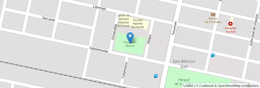 Mapa de ubicacion de Plaza San Martín en Argentina, Córdoba, Departamento Unión, Pedanía Bell Ville, Municipio De San Marcos Sud, San Marcos Sud.